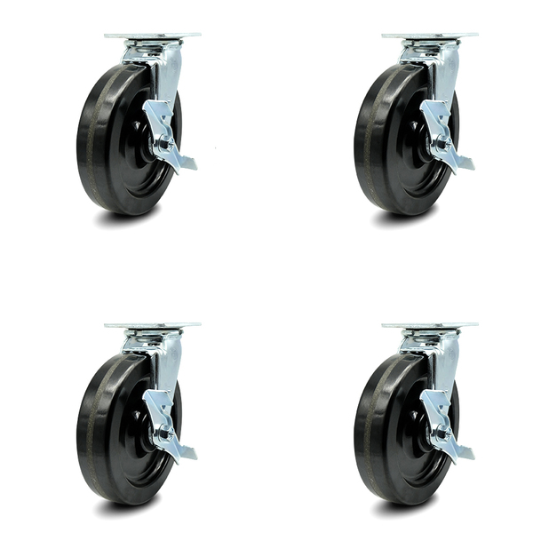 Service Caster 8 Inch Phenolic Caster Set with Roller Bearings and Brake/Swivel Lock SCC SCC-30CS820-PHR-TLB-BSL-4